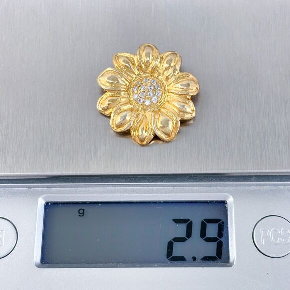 Vintage Israel Gold-Tone Cubic Zirconia Sunflower Pendant - Picture 6 of 7